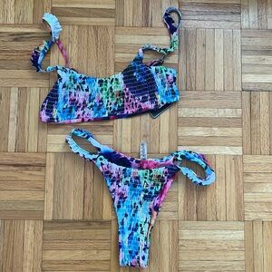 Cute ruffle, cheeky, stretchy rainbow leopard bikini